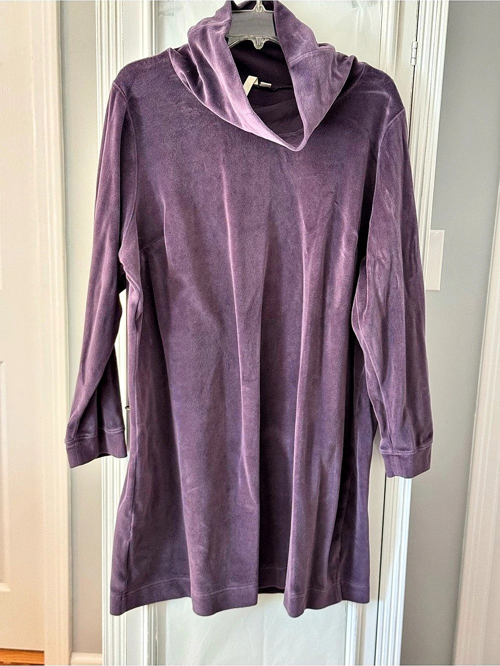 J Jill Pure Jill Purple Velour Long Sleeve Dress with Cowl Neck Size 2X